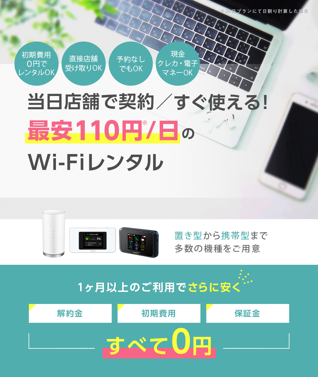 今すぐ使える！！Wi-Fiレンタルサービス1日110円から